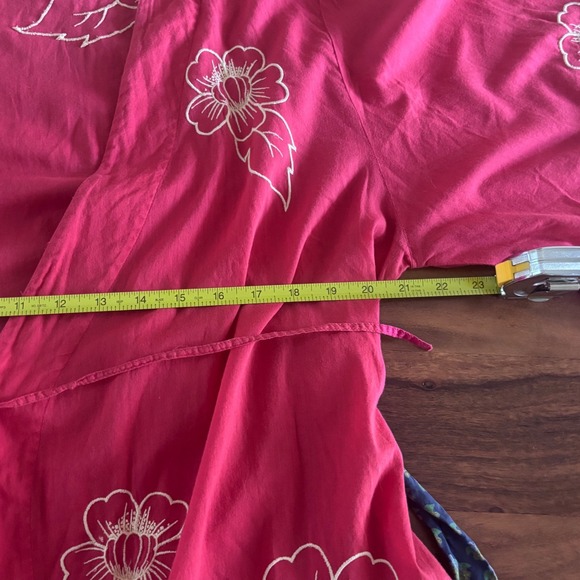 Anthropologie Eloise Floral Embroidered Kimono Robe Dress M/L Pink Boho Lounge - Picture 9 of 11